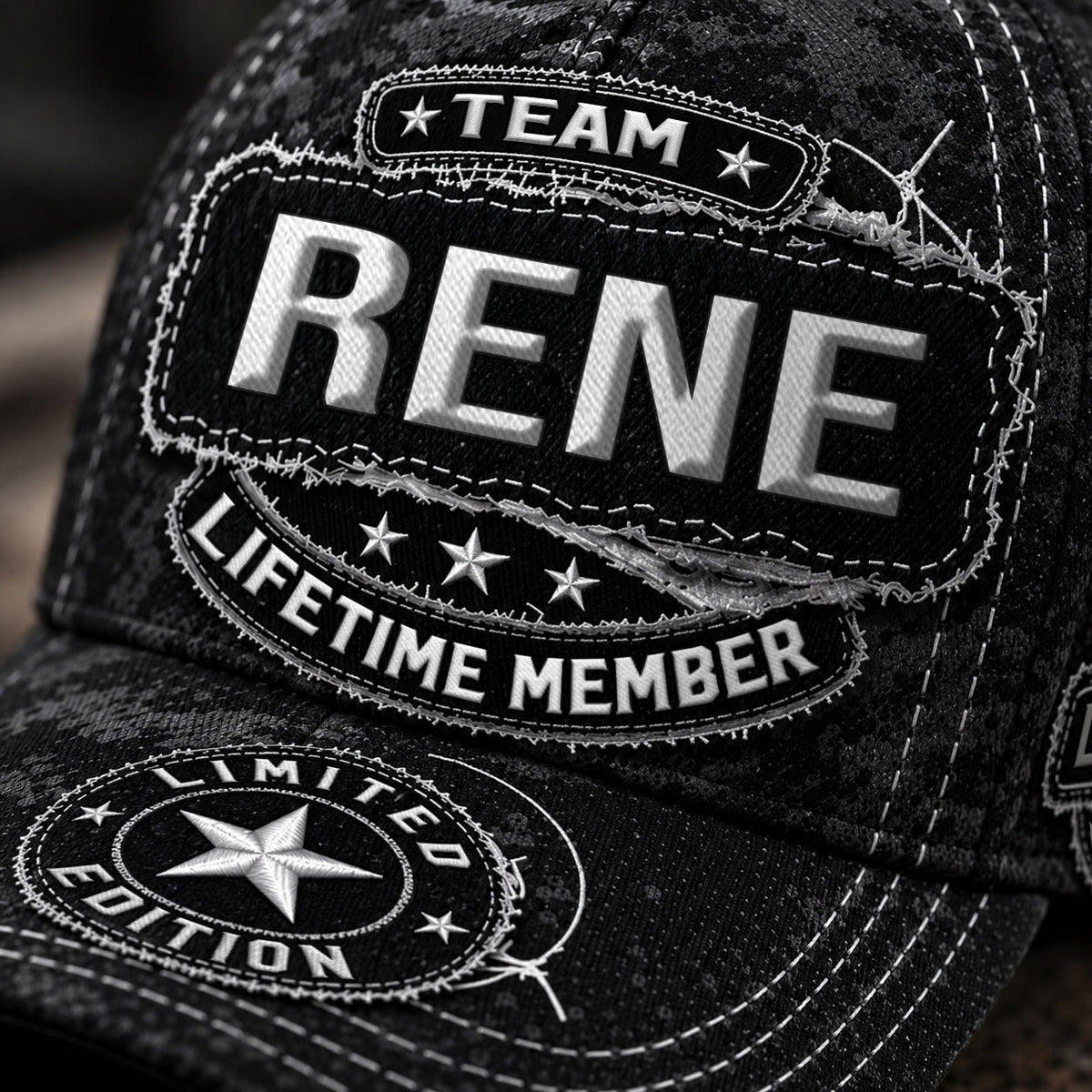 RENE TC03 HH79  Personalized Black Camo Baseball Cap, Custom Name Family Hat