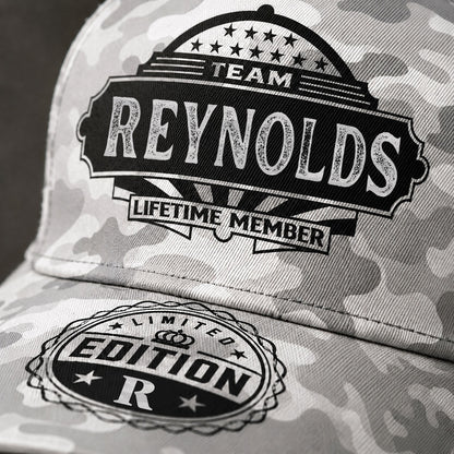 REYNOLDS TC01 HH79 Team Your Name Hat, Personalized Camo Baseball Cap, Custom Family Gift, Gift for Him Her