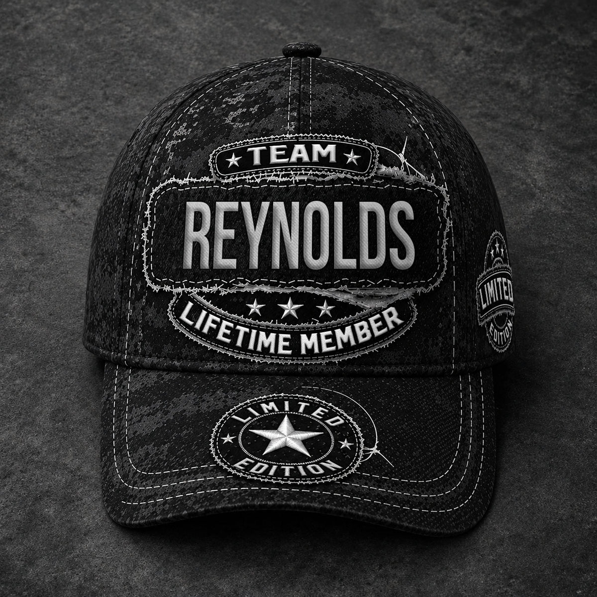 REYNOLDS TC03 HH79  Personalized Black Camo Baseball Cap, Custom Name Family Hat