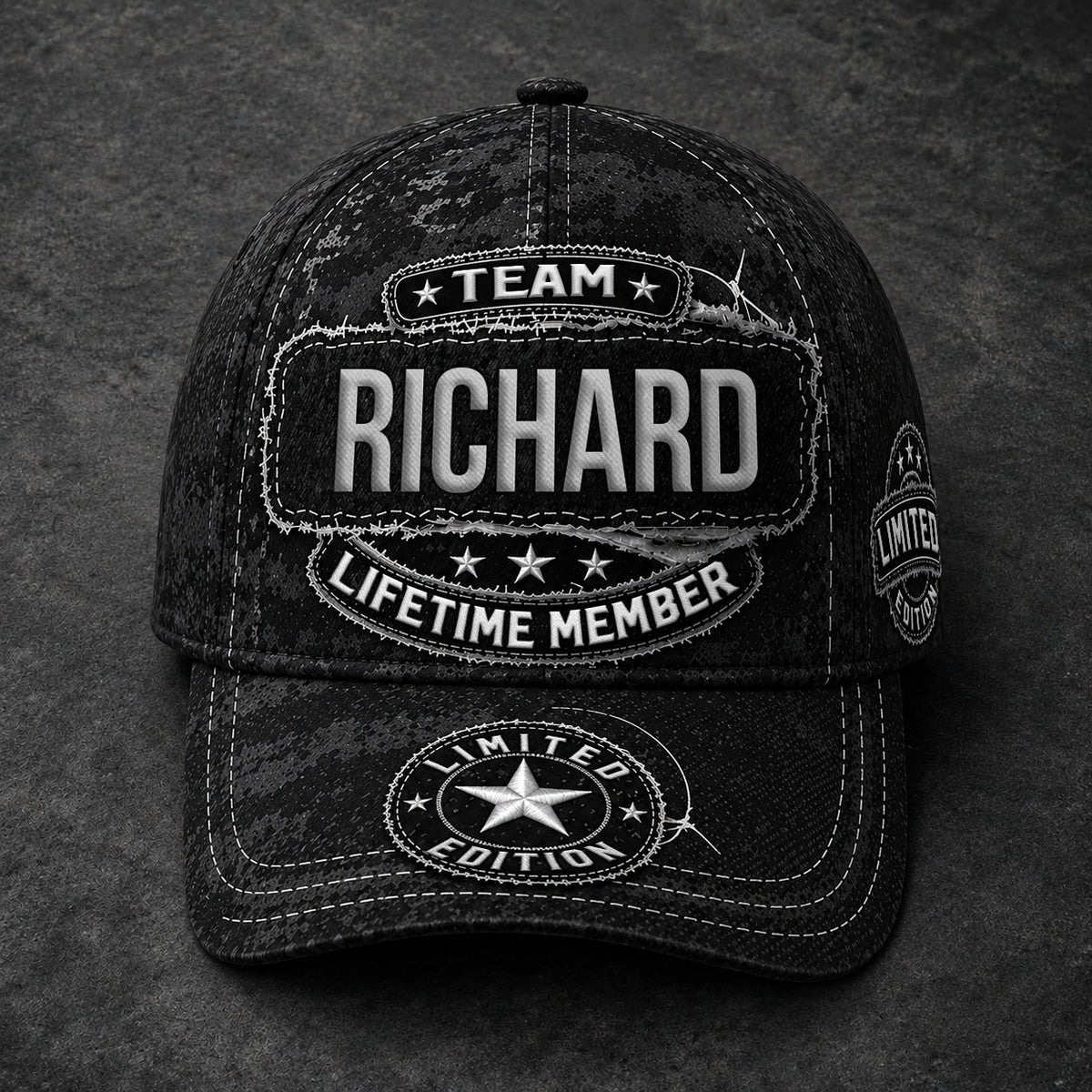 RICHARD TC03 HH79  Personalized Black Camo Baseball Cap, Custom Name Family Hat