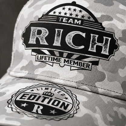 RICH TC01 HH79 Team Your Name Hat, Personalized Camo Baseball Cap, Custom Family Gift, Gift for Him Her