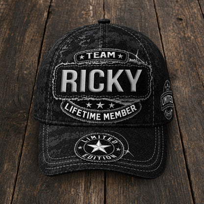 RICKY TC03 HH79  Personalized Black Camo Baseball Cap, Custom Name Family Hat