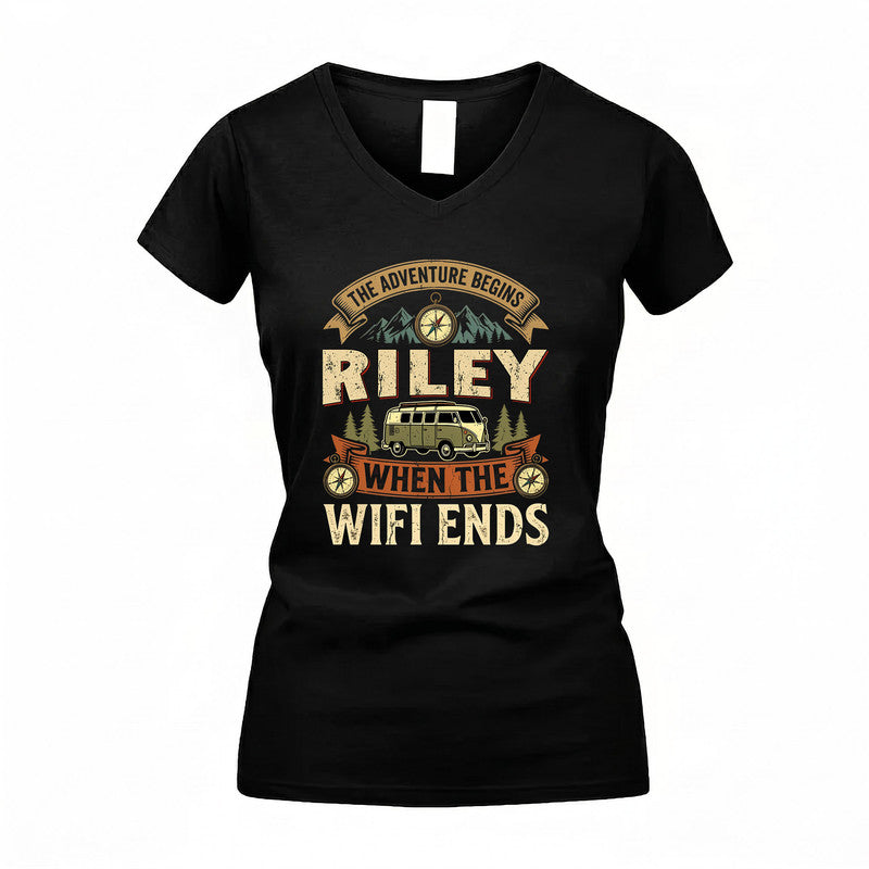 RILEY TT898-K6-229 – Personalized Funny Camping Quote Apparel “The Adventure Begins When The WiFi Ends”