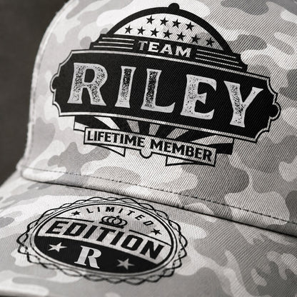 RILEY TC01 HH79 Team Your Name Hat, Personalized Camo Baseball Cap, Custom Family Gift, Gift for Him Her