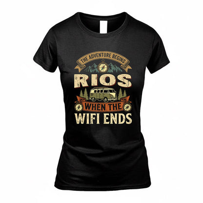 RIOS TT898-K6-229 – Personalized Funny Camping Quote Apparel “The Adventure Begins When The WiFi Ends”