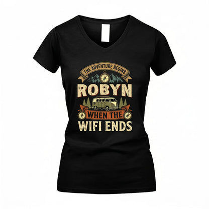 ROBYN TT898-K6-229 – Personalized Funny Camping Quote Apparel “The Adventure Begins When The WiFi Ends”