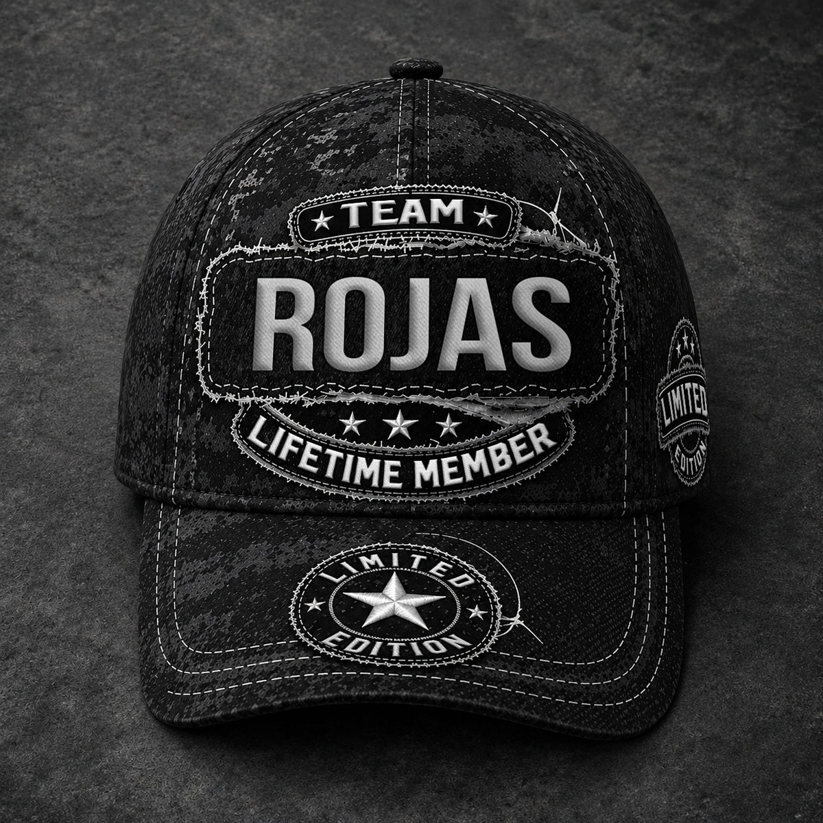 ROJAS TC03 HH79  Personalized Black Camo Baseball Cap, Custom Name Family Hat
