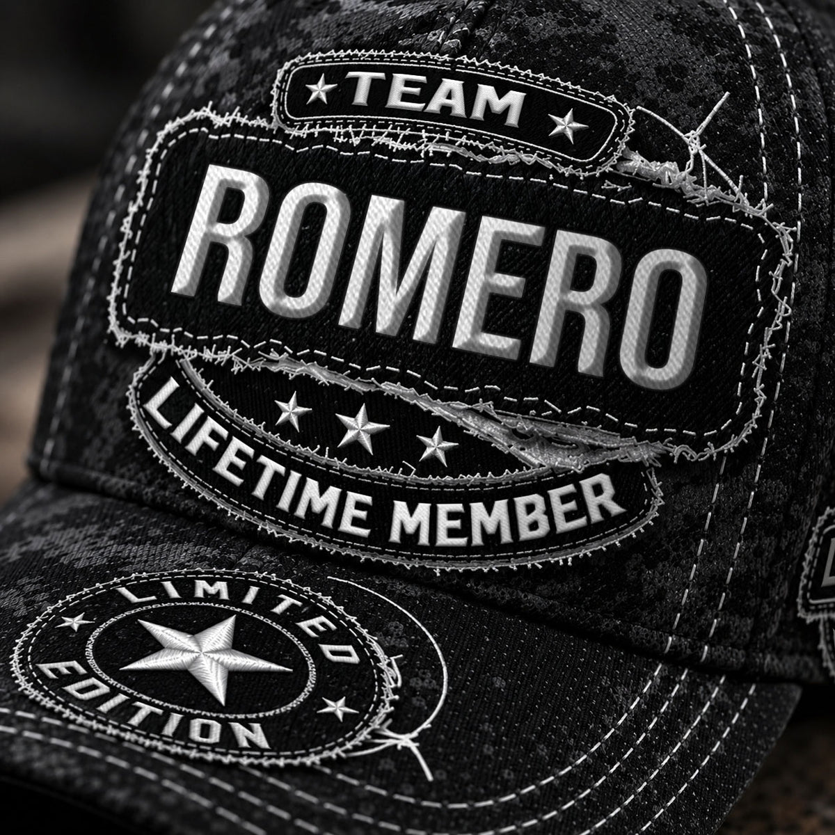 ROMERO TC03 HH79  Personalized Black Camo Baseball Cap, Custom Name Family Hat