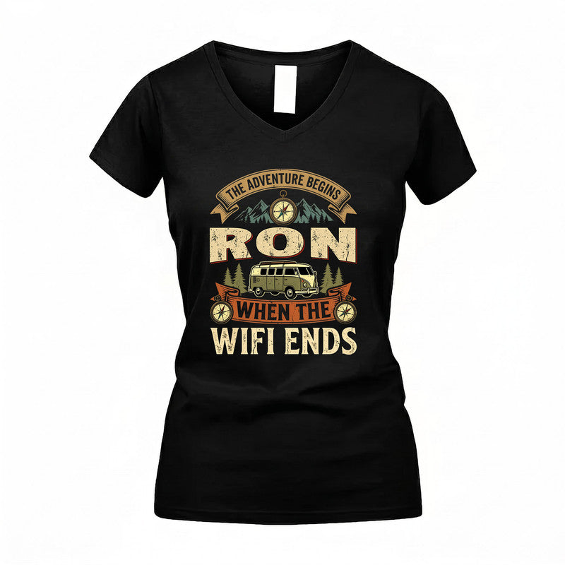 RON TT898-K6-229 – Personalized Funny Camping Quote Apparel “The Adventure Begins When The WiFi Ends”