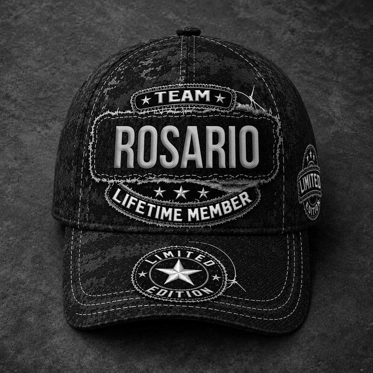 ROSARIO TC03 HH79  Personalized Black Camo Baseball Cap, Custom Name Family Hat