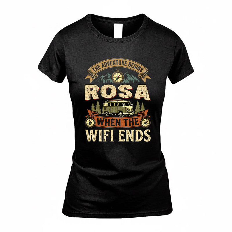 ROSA TT898-K6-229 – Personalized Funny Camping Quote Apparel “The Adventure Begins When The WiFi Ends”