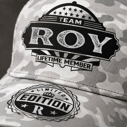 ROY TC01 HH79 Team Your Name Hat, Personalized Camo Baseball Cap, Custom Family Gift, Gift for Him Her