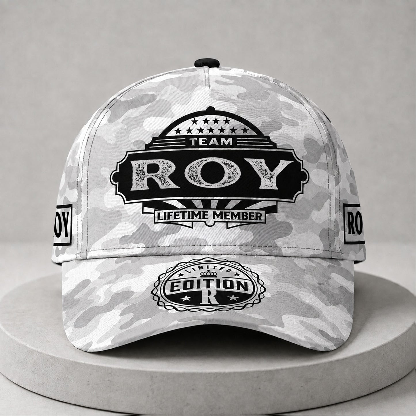 ROY TC01 HH79 Team Your Name Hat, Personalized Camo Baseball Cap, Custom Family Gift, Gift for Him Her