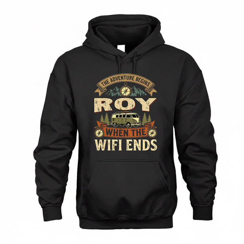 ROY TT898-K6-229 – Personalized Funny Camping Quote Apparel “The Adventure Begins When The WiFi Ends”