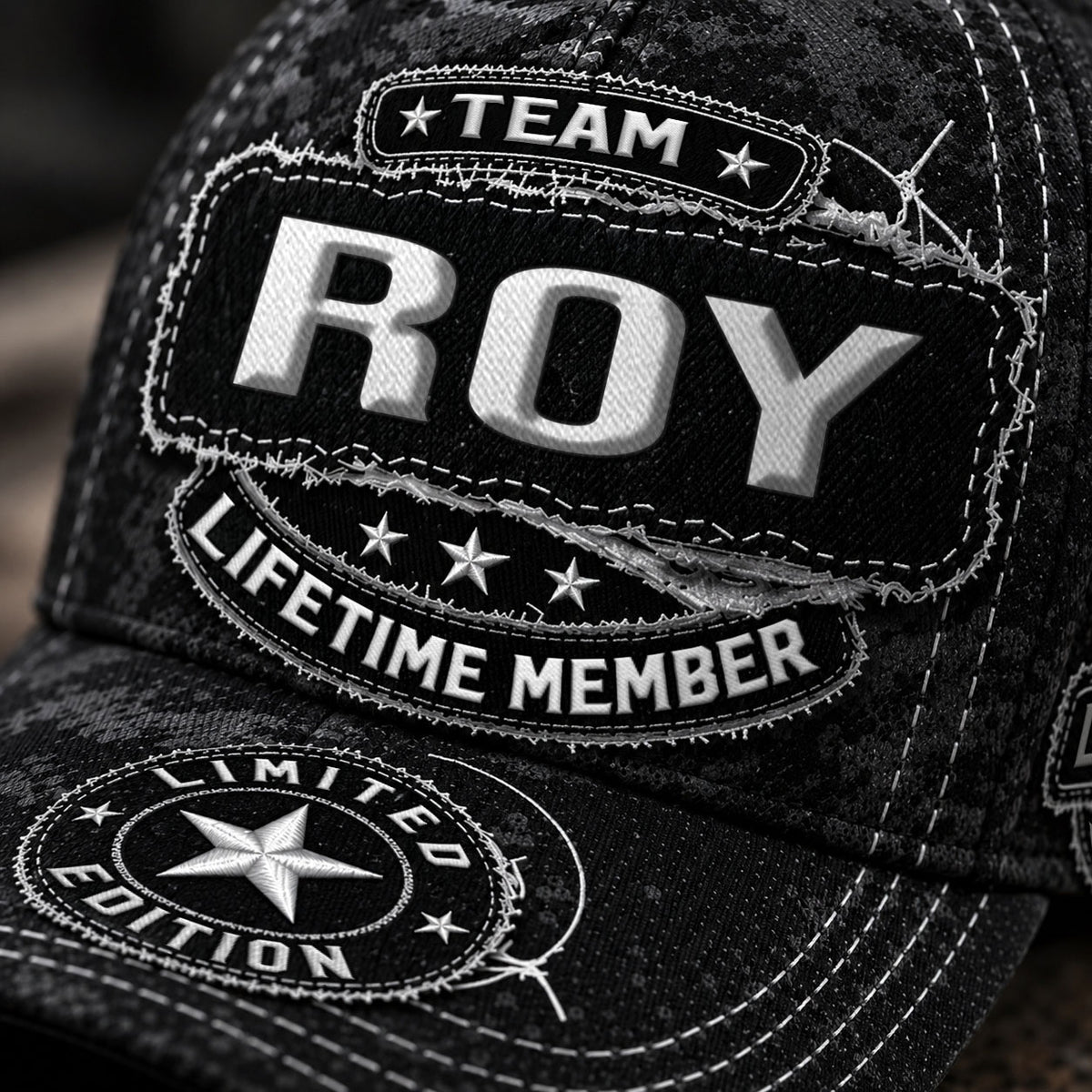 ROY TC03 HH79  Personalized Black Camo Baseball Cap, Custom Name Family Hat