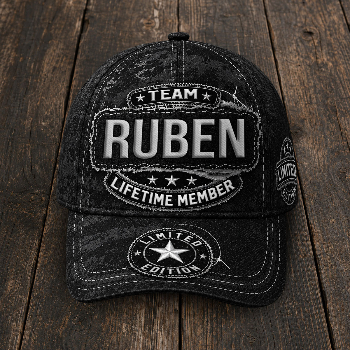 RUBEN TC03 HH79  Personalized Black Camo Baseball Cap, Custom Name Family Hat
