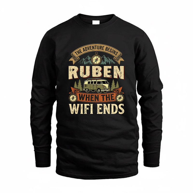 RUBEN TT898-K6-229 – Personalized Funny Camping Quote Apparel “The Adventure Begins When The WiFi Ends”