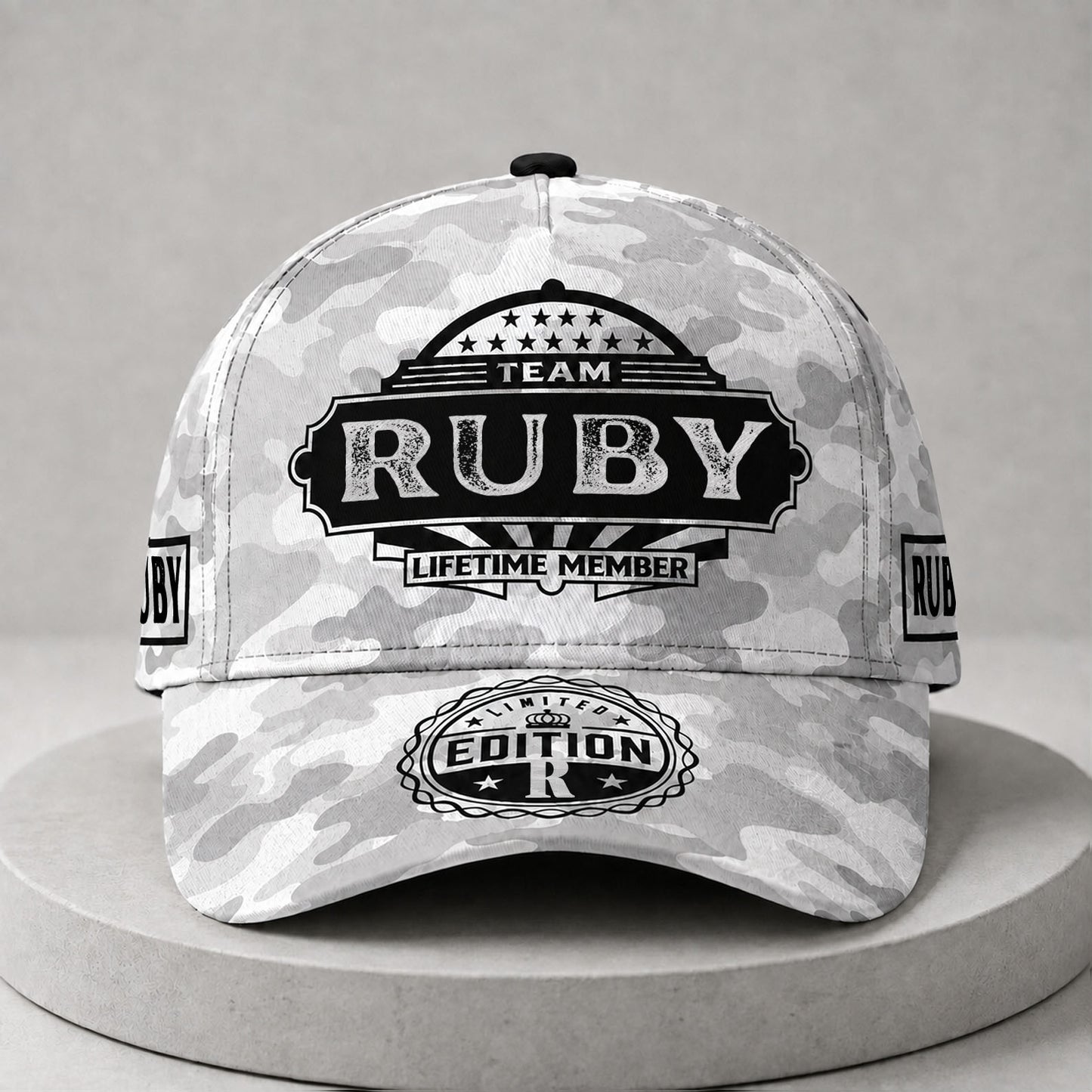 RUBY TC01 HH79 Team Your Name Hat, Personalized Camo Baseball Cap, Custom Family Gift, Gift for Him Her