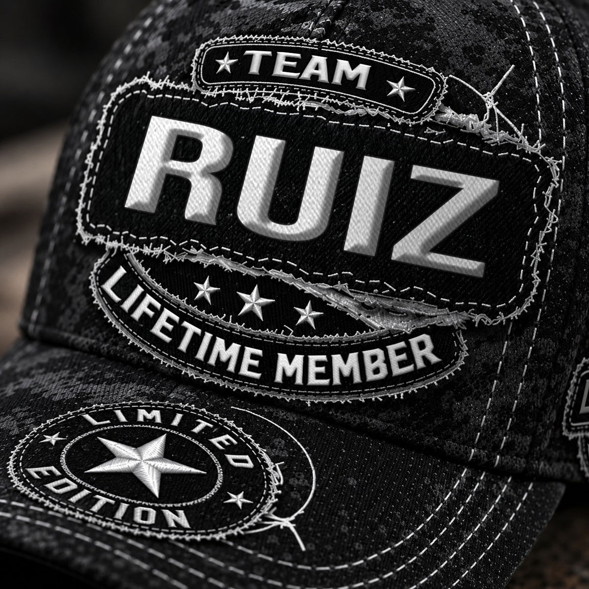 RUIZ TC03 HH79  Personalized Black Camo Baseball Cap, Custom Name Family Hat