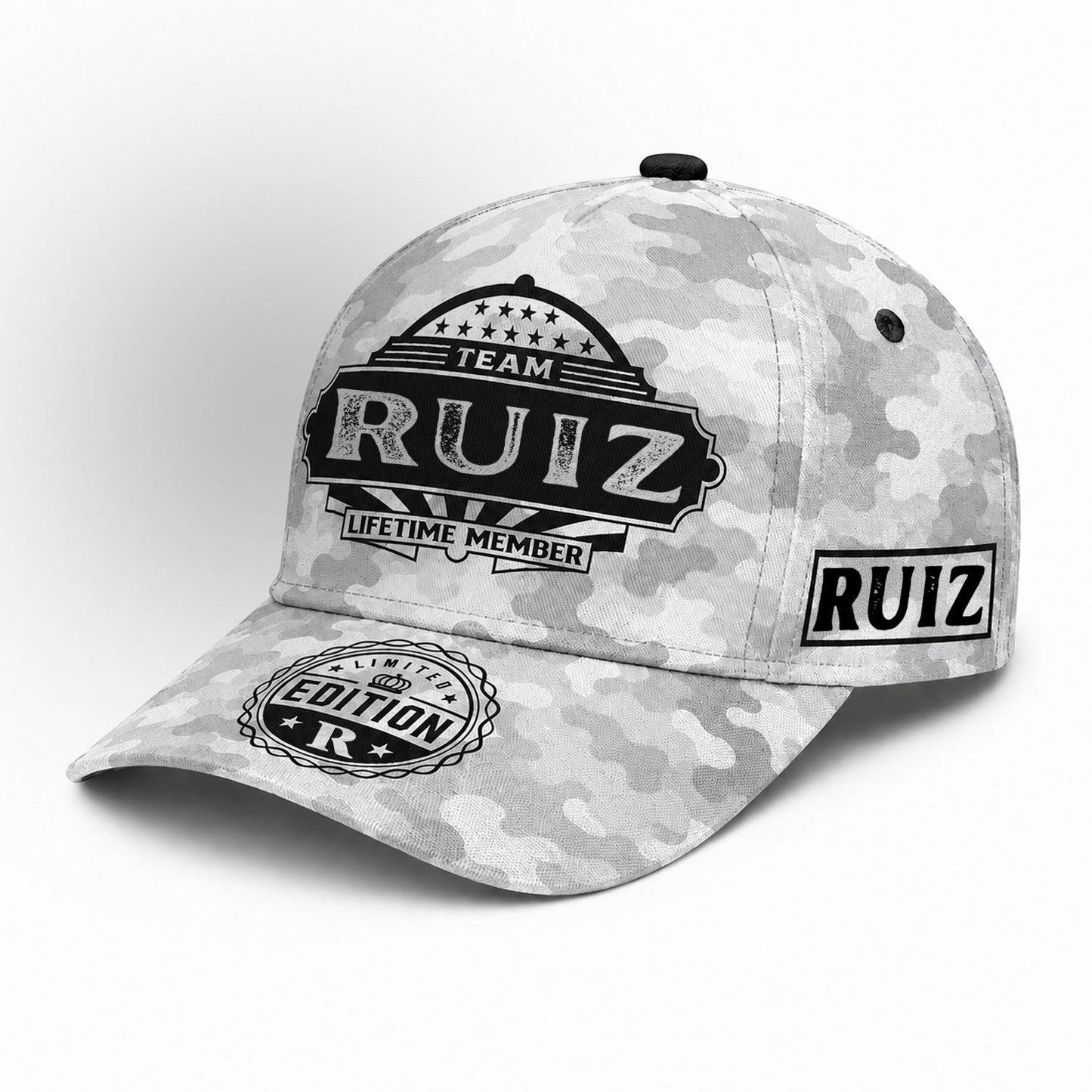 RUIZ TC01 HH79 Team Your Name Hat, Personalized Camo Baseball Cap, Custom Family Gift, Gift for Him Her