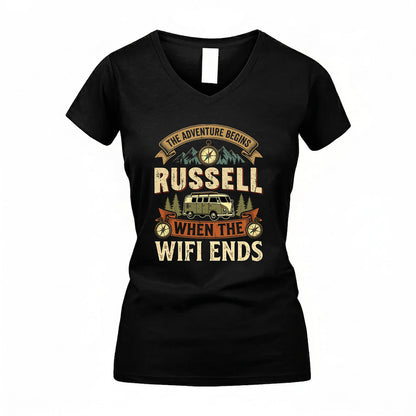 RUSSELL TT898-K6-229 – Personalized Funny Camping Quote Apparel “The Adventure Begins When The WiFi Ends”