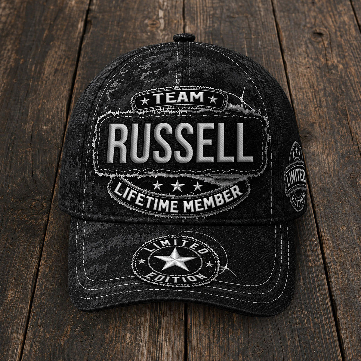 RUSSELL TC03 HH79  Personalized Black Camo Baseball Cap, Custom Name Family Hat