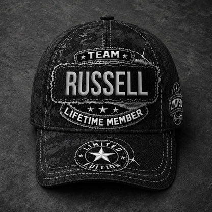 RUSSELL TC03 HH79  Personalized Black Camo Baseball Cap, Custom Name Family Hat