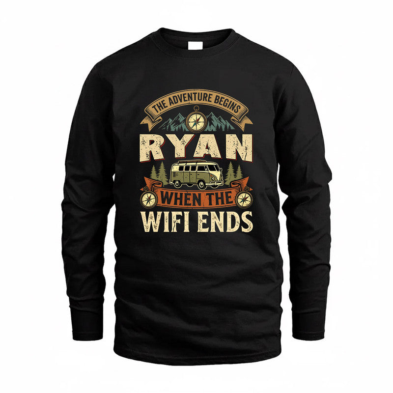 RYAN TT898-K6-229 – Personalized Funny Camping Quote Apparel “The Adventure Begins When The WiFi Ends”