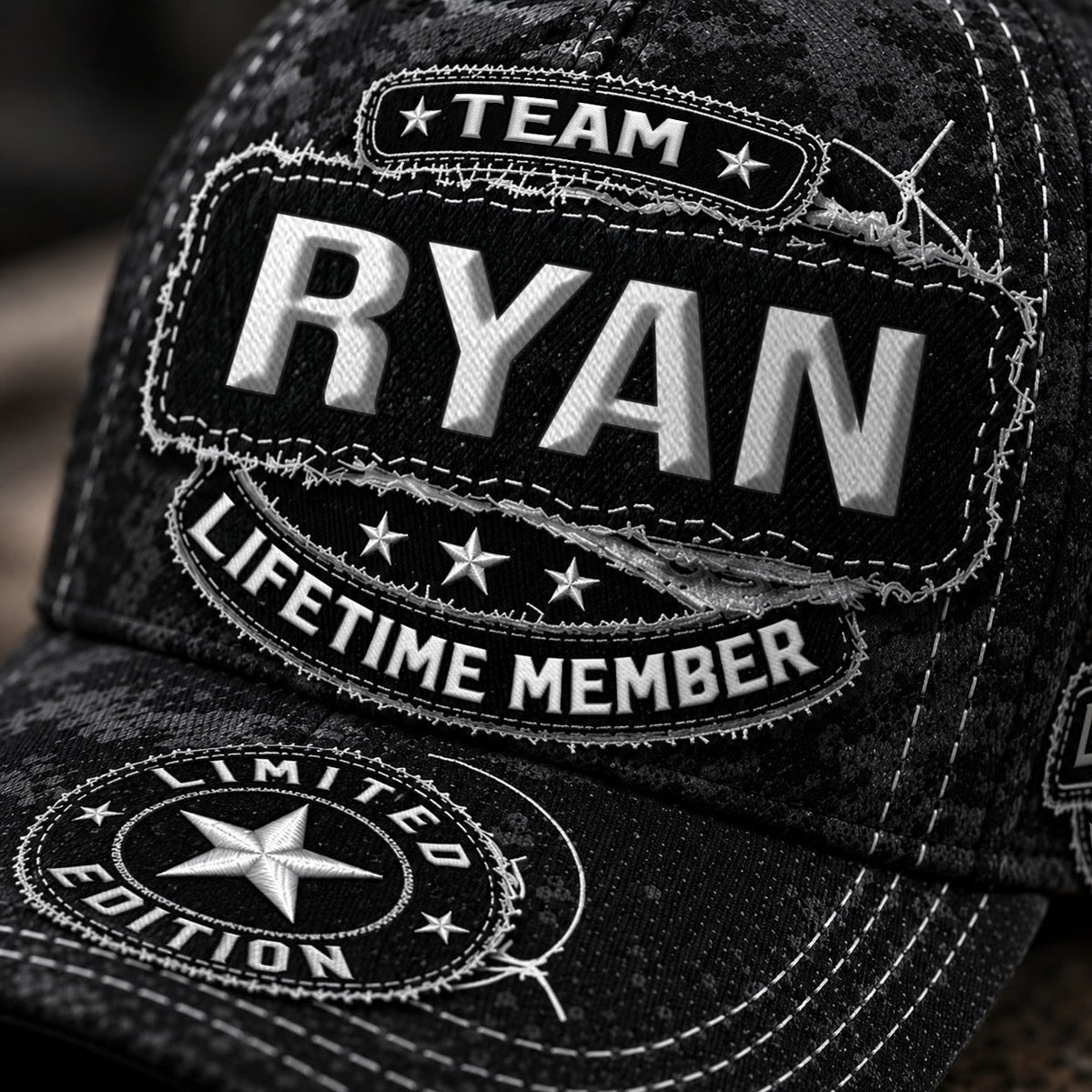 RYAN TC03 HH79  Personalized Black Camo Baseball Cap, Custom Name Family Hat