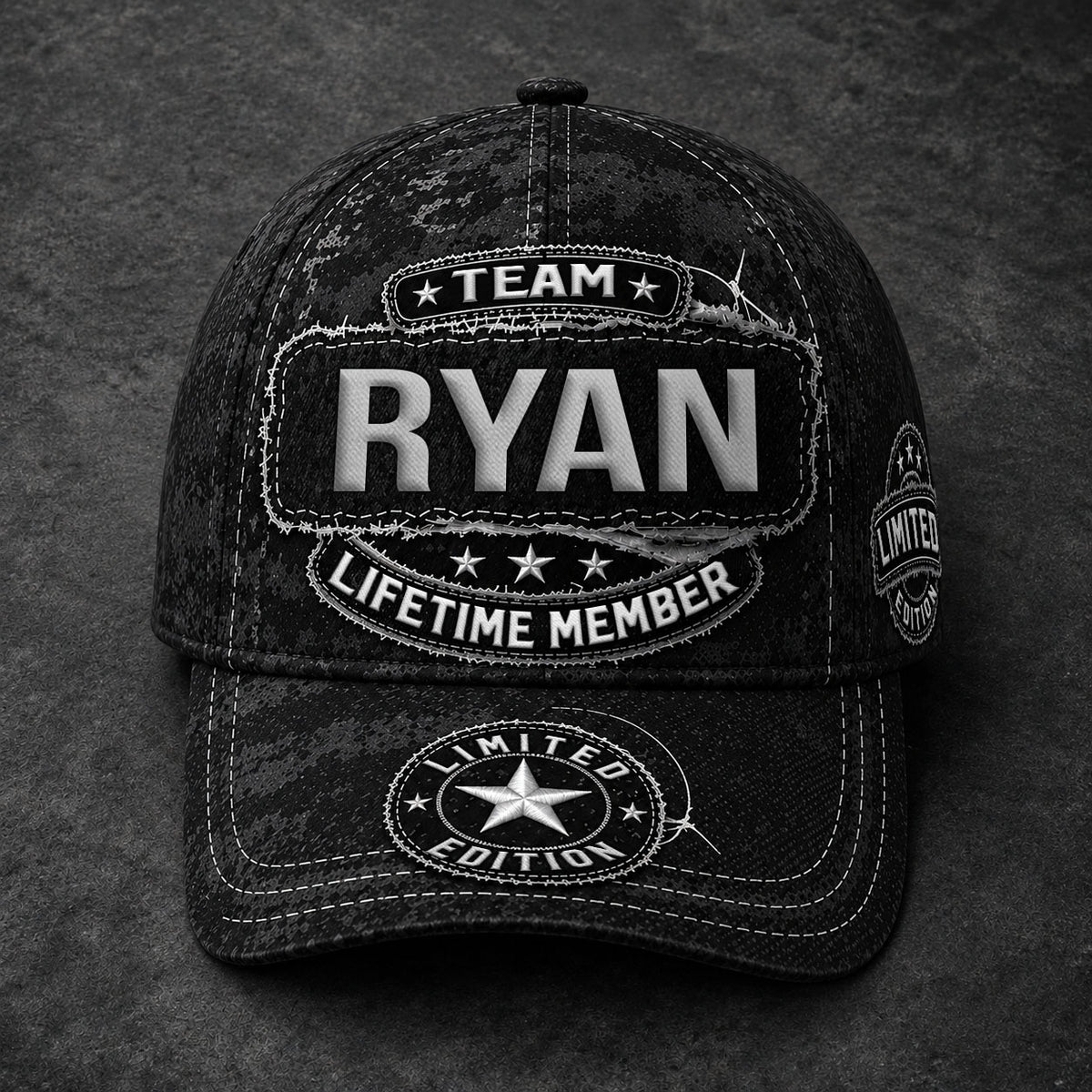 RYAN TC03 HH79  Personalized Black Camo Baseball Cap, Custom Name Family Hat