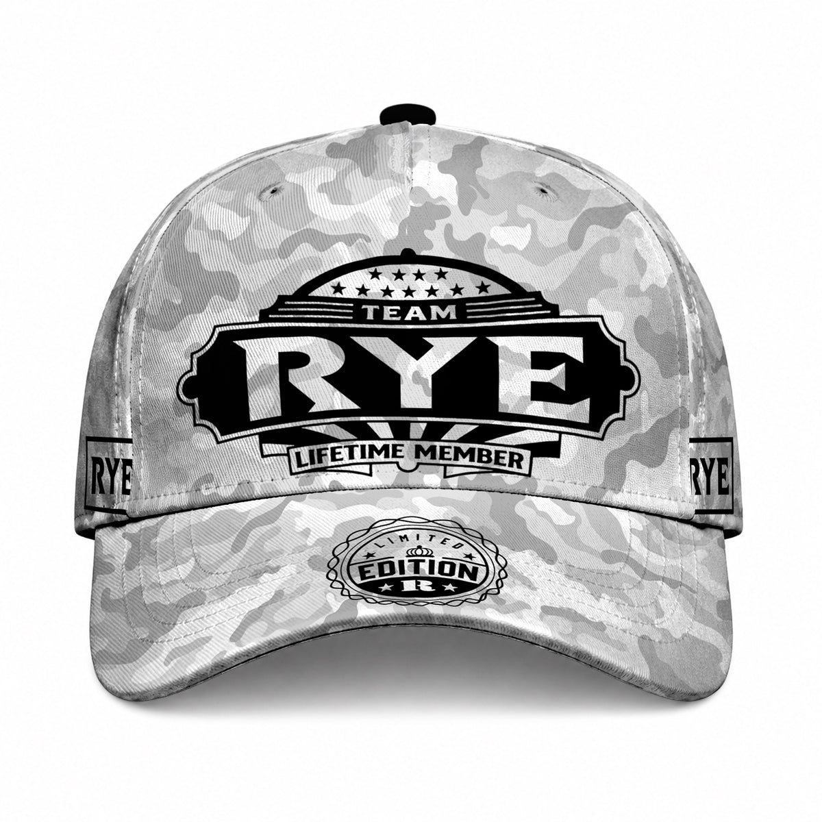 RYE TC01 HH79 Team Your Name Hat, Personalized Camo Baseball Cap, Custom Family Gift, Gift for Him Her