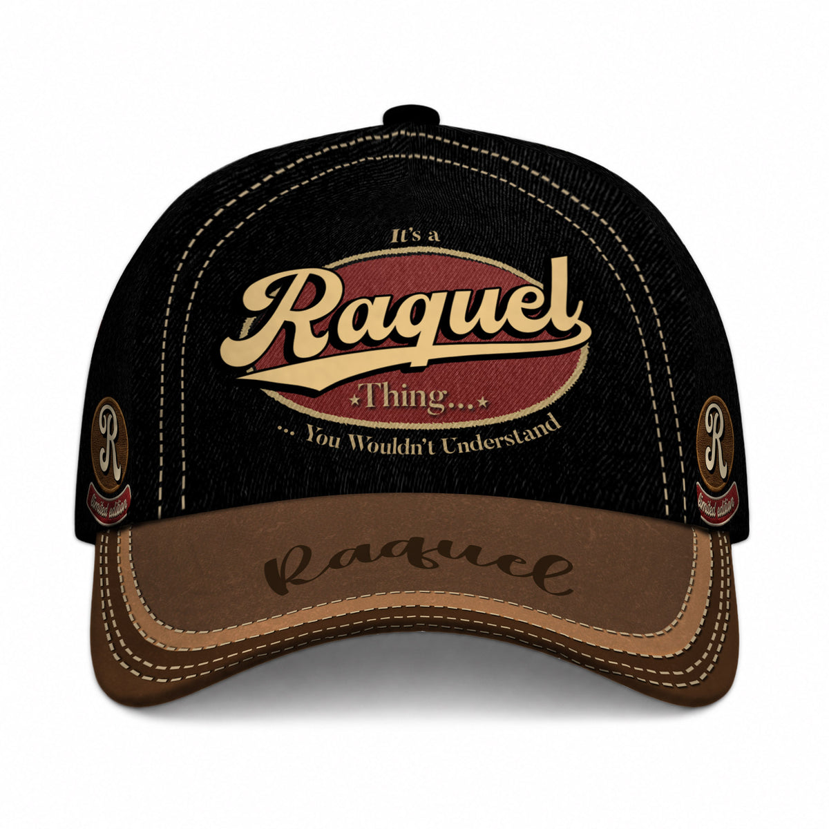 RAQUEL  TC06 HH79 Personalized Distressed Baseball Cap, Custom Retro Trucker Hat, Statement Dad Cap