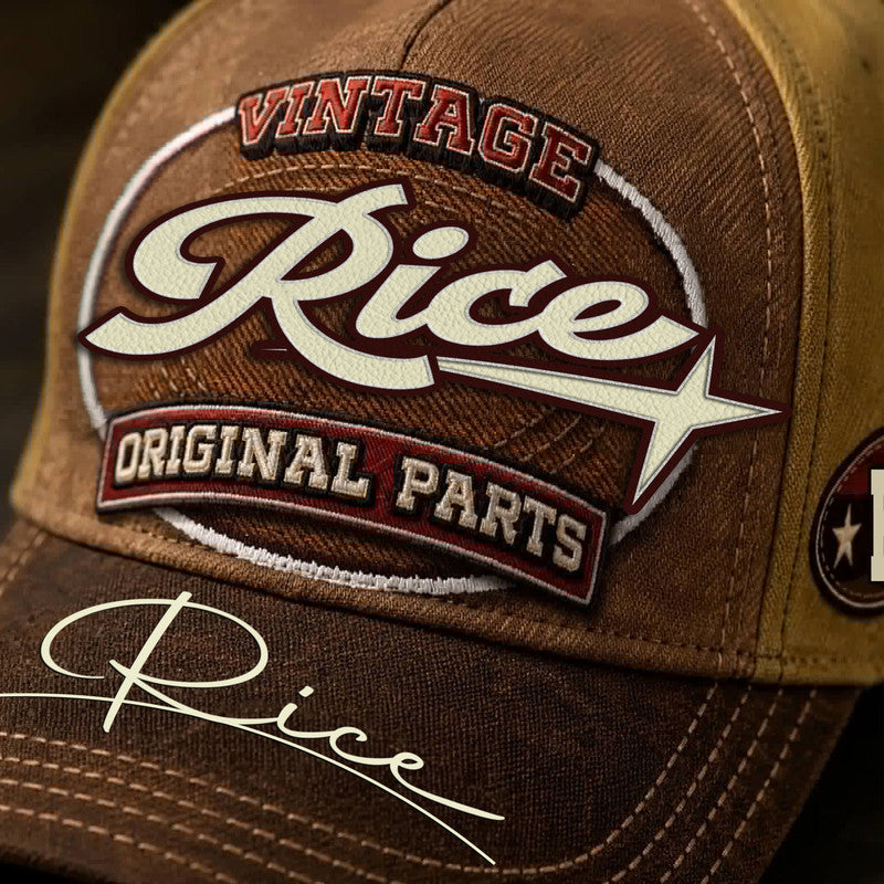 RICE TC02 HH79  Personalized Name Baseball Cap, Vintage Retro Hat, Custom Gift for Him & Her