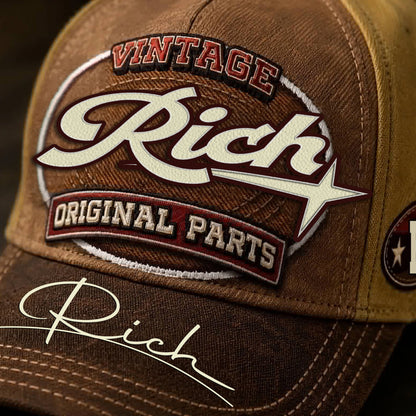 RICH TC02 HH79  Personalized Name Baseball Cap, Vintage Retro Hat, Custom Gift for Him & Her