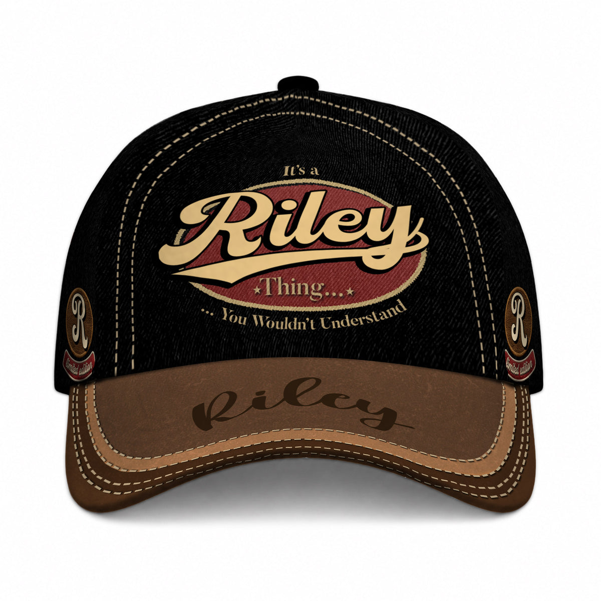 RILEY  TC06 HH79 Personalized Distressed Baseball Cap, Custom Retro Trucker Hat, Statement Dad Cap