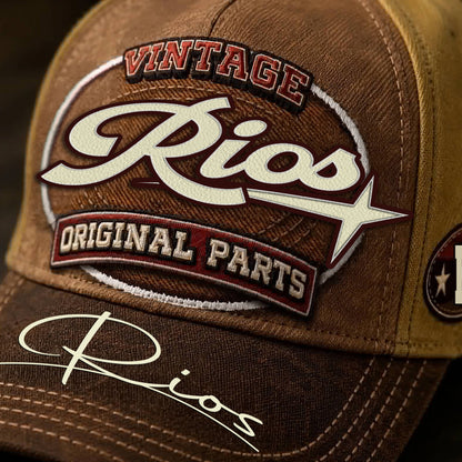 RIOS TC02 HH79  Personalized Name Baseball Cap, Vintage Retro Hat, Custom Gift for Him & Her