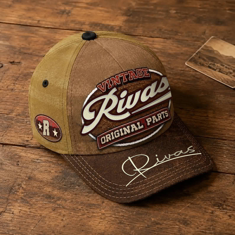 RIVAS TC02 HH79  Personalized Name Baseball Cap, Vintage Retro Hat, Custom Gift for Him & Her
