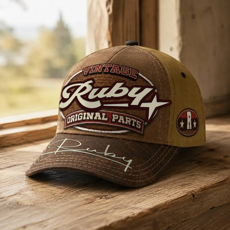 RUBY TC02 HH79  Personalized Name Baseball Cap, Vintage Retro Hat, Custom Gift for Him & Her