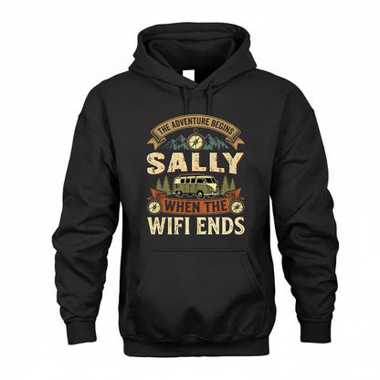 SALLY TT898-K6-229 – Personalized Funny Camping Quote Apparel “The Adventure Begins When The WiFi Ends”