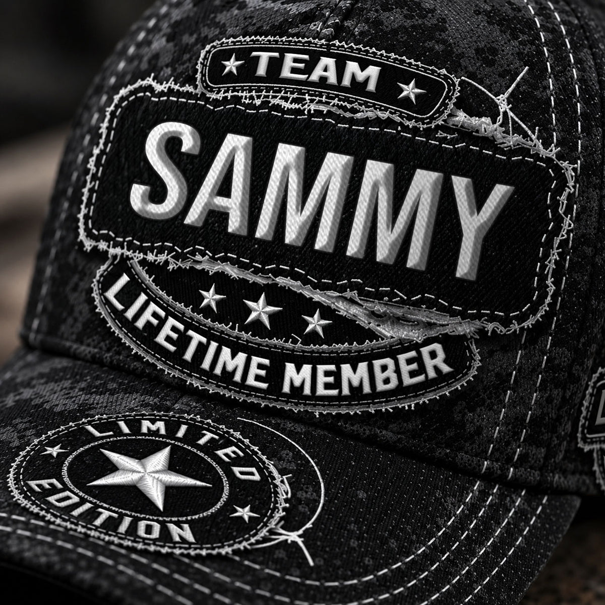 SAMMY TC03 HH79  Personalized Black Camo Baseball Cap, Custom Name Family Hat
