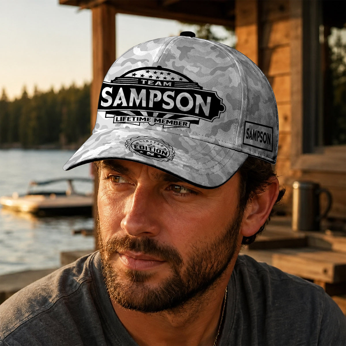 SAMPSON TC01 HH79 Team Your Name Hat, Personalized Camo Baseball Cap, Custom Family Gift, Gift for Him Her