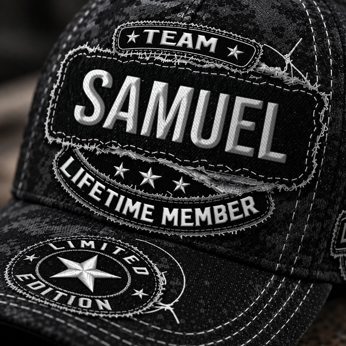 SAMUEL TC03 HH79  Personalized Black Camo Baseball Cap, Custom Name Family Hat