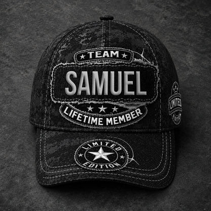 SAMUEL TC03 HH79  Personalized Black Camo Baseball Cap, Custom Name Family Hat