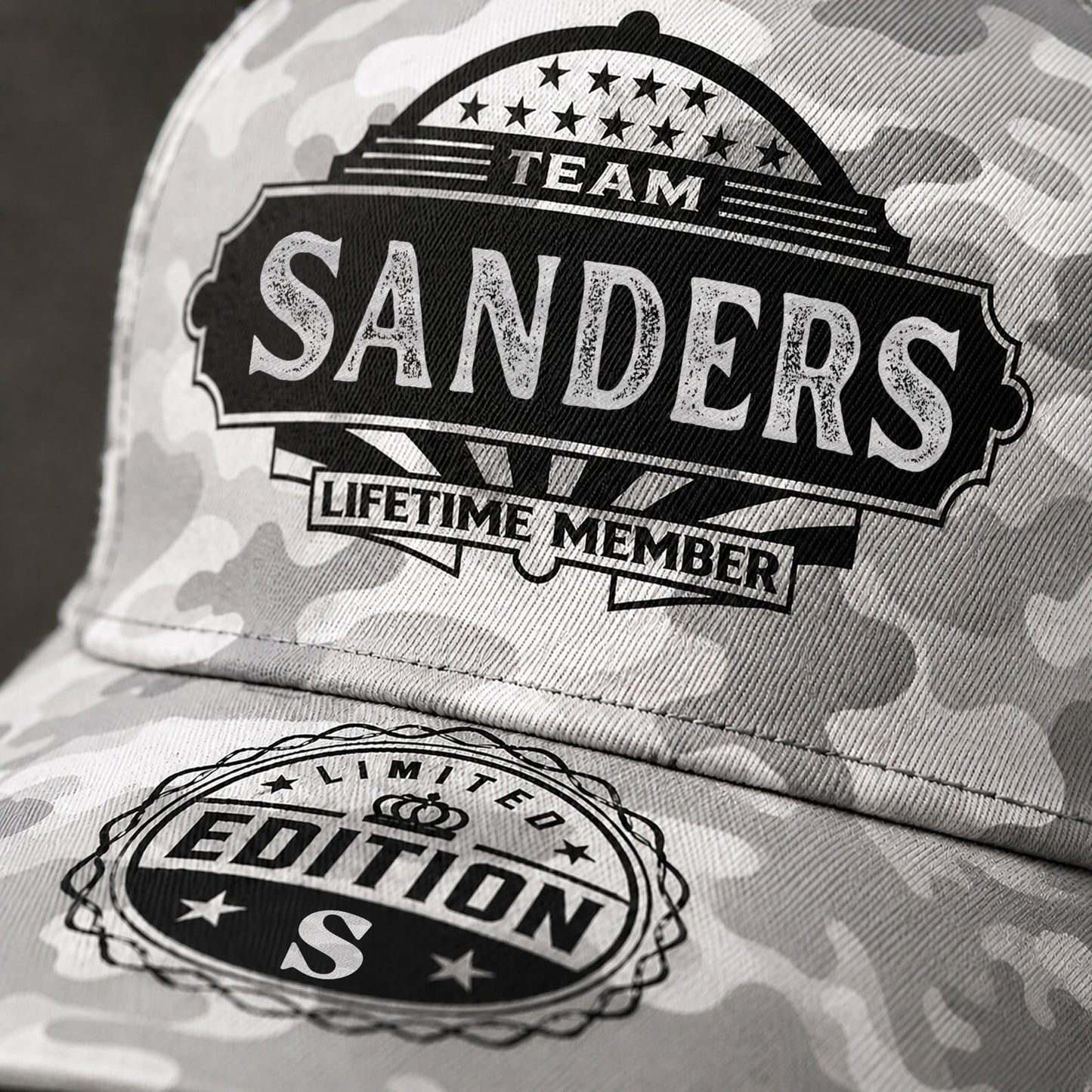 SANDERS TC01 HH79 Team Your Name Hat, Personalized Camo Baseball Cap, Custom Family Gift, Gift for Him Her