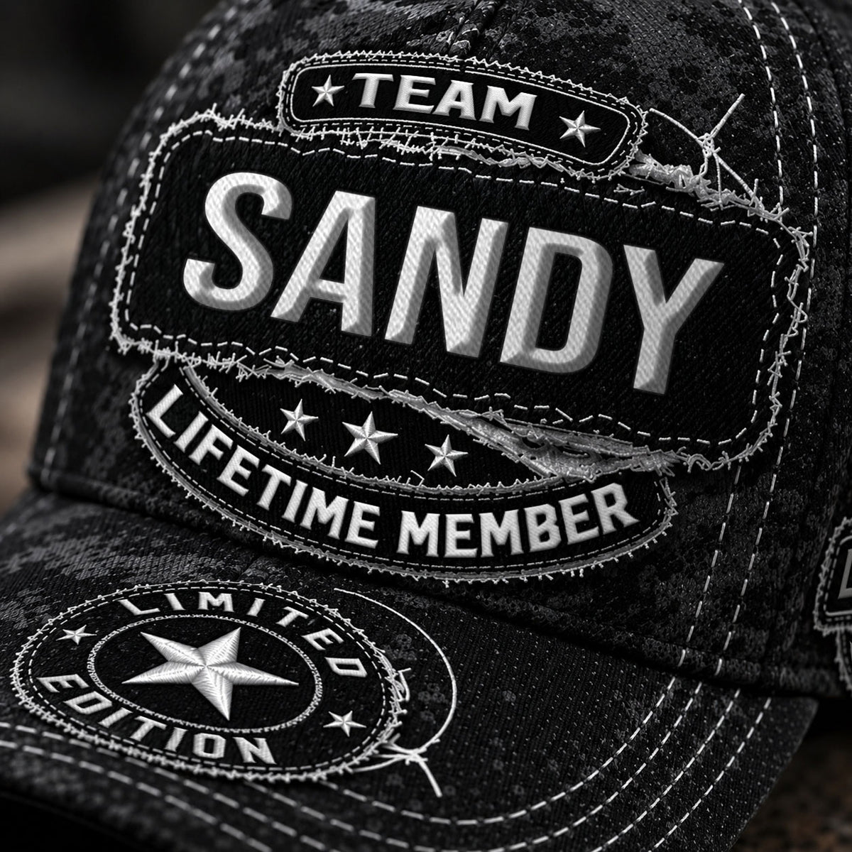 SANDY TC03 HH79  Personalized Black Camo Baseball Cap, Custom Name Family Hat