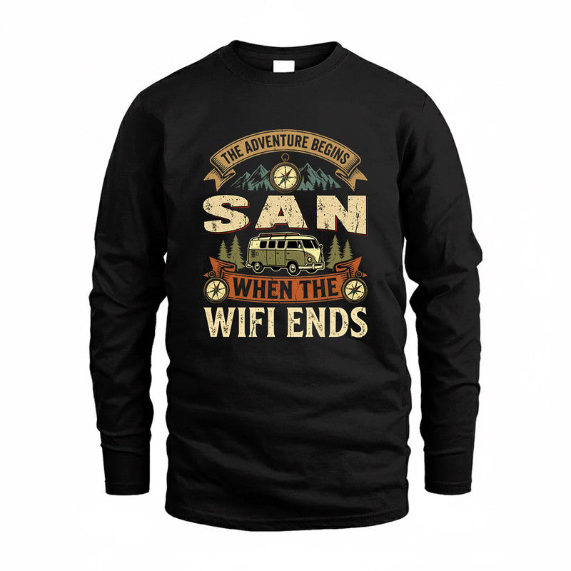SAN TT898-K6-229 – Personalized Funny Camping Quote Apparel “The Adventure Begins When The WiFi Ends”