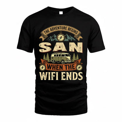 SAN TT898-K6-229 – Personalized Funny Camping Quote Apparel “The Adventure Begins When The WiFi Ends”