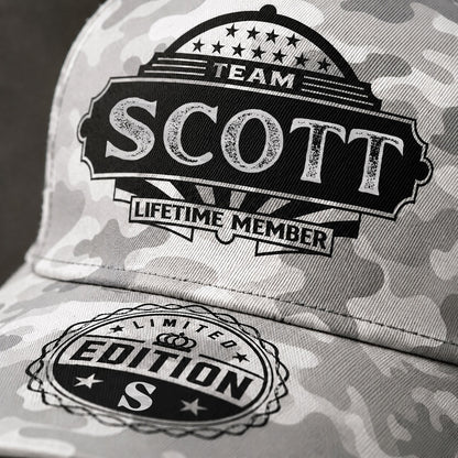 SCOTT TC01 HH79 Team Your Name Hat, Personalized Camo Baseball Cap, Custom Family Gift, Gift for Him Her