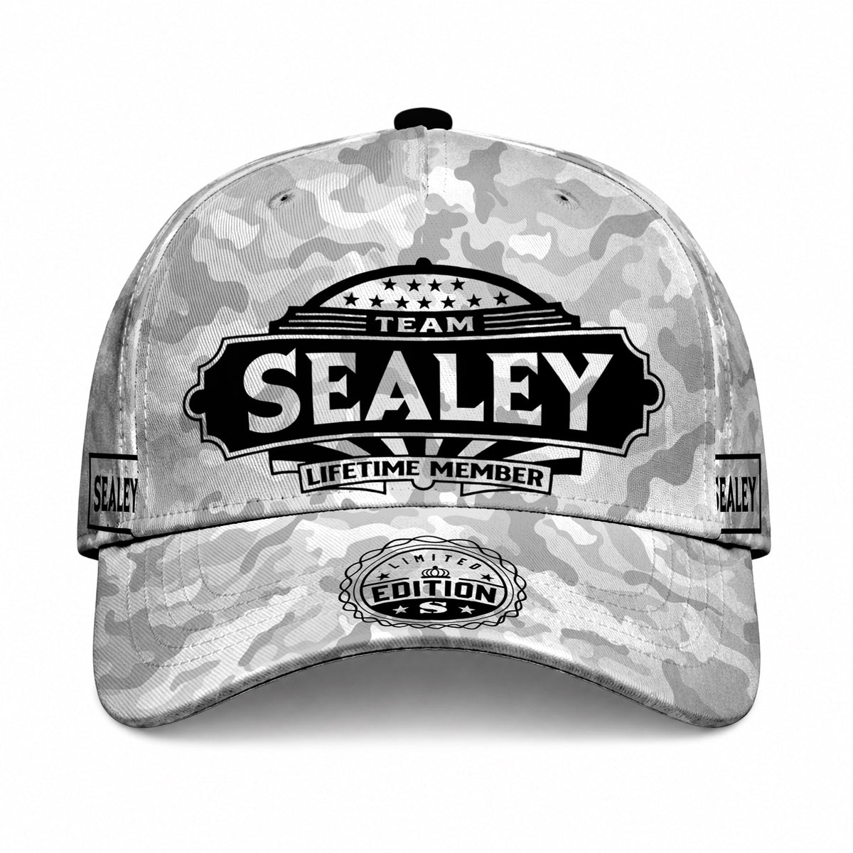SEALEY TC01 HH79 Team Your Name Hat, Personalized Camo Baseball Cap, Custom Family Gift, Gift for Him Her