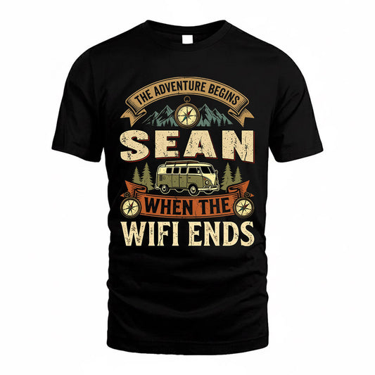 SEAN TT898-K6-229 – Personalized Funny Camping Quote Apparel “The Adventure Begins When The WiFi Ends”